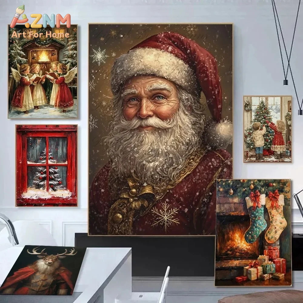 Wall Texture Spray - Vintage Weihnachts-Posterdruck für Wohnzimmer Winter Weihnachten