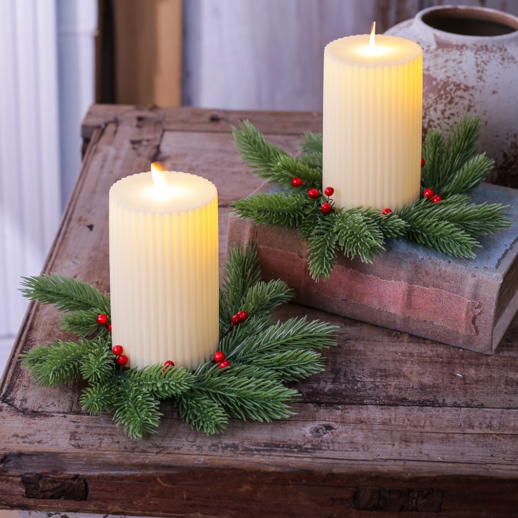 Home Improvement Store - Roter Beeren-Kerzenkranz Natürlicher Weihnachts-Dekokranz Tannenzapfen-Kerzenkranz im