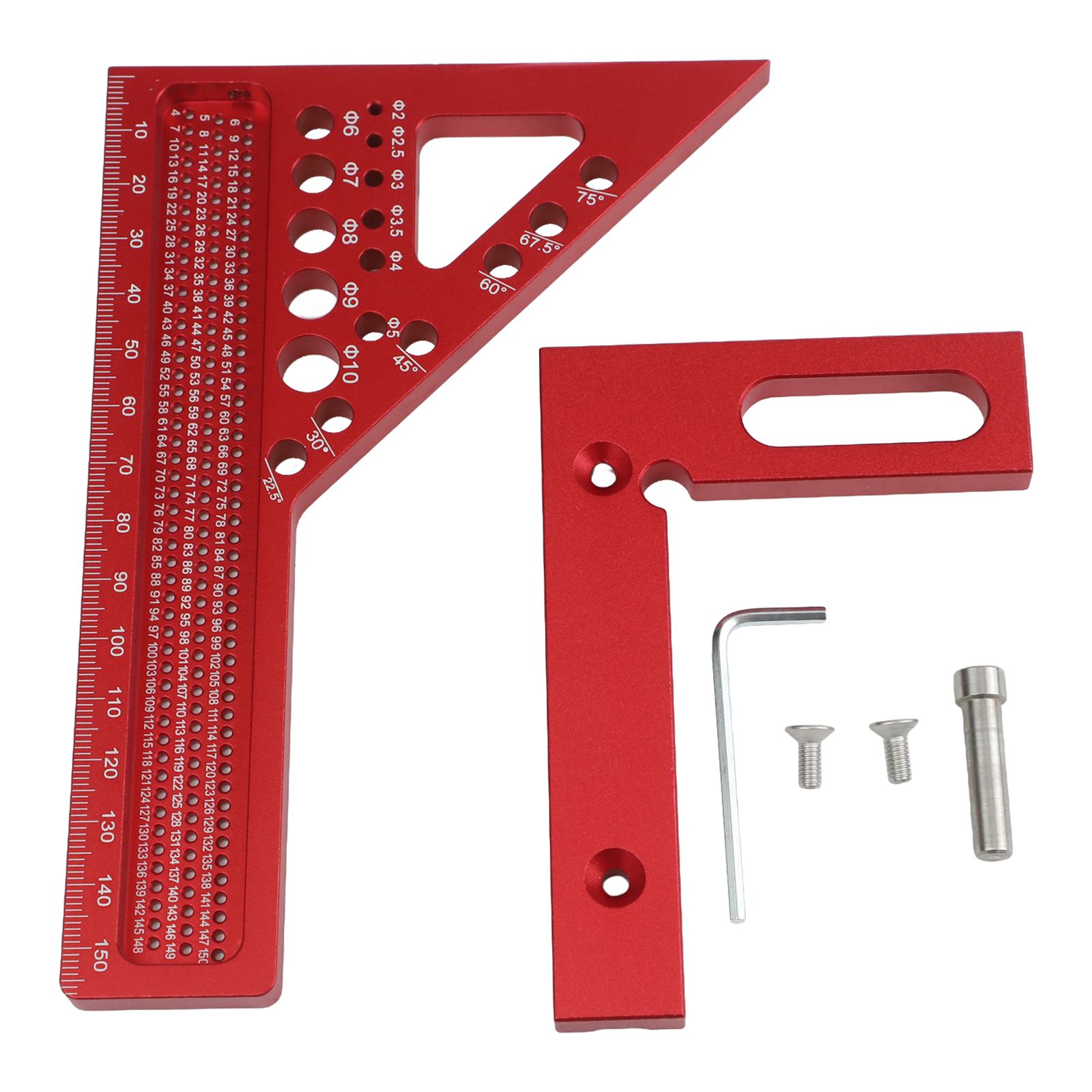 Home Improvement Mark - Heimwerker, rotes Multi-Winkel-Markierungslineal, Messlineal aus Aluminiumlegierung,